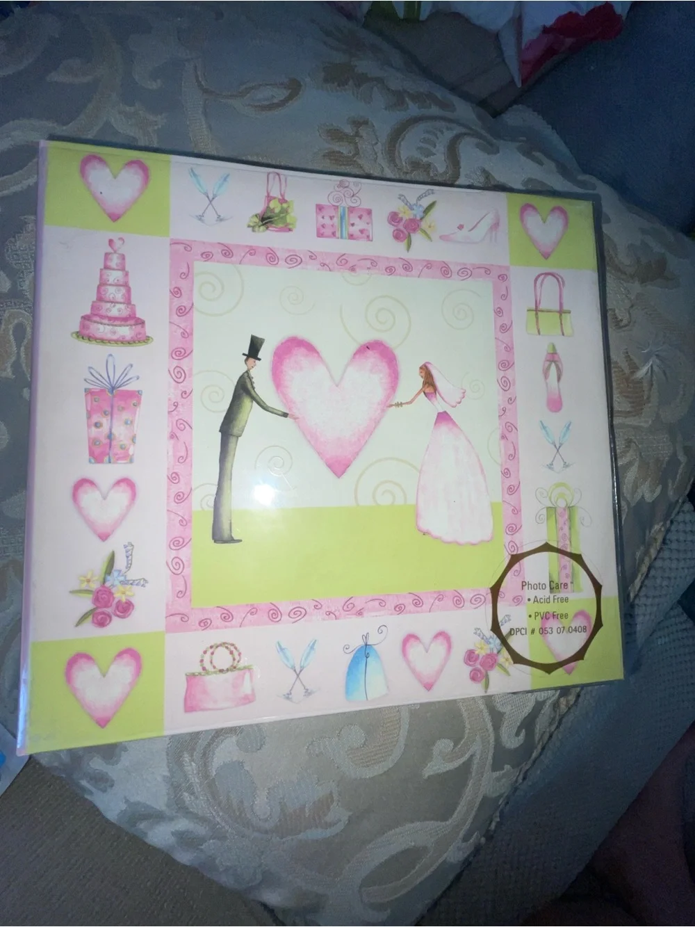 Wedding Photo Album - Pink Heart Design with Wedding Couple Illustrated
